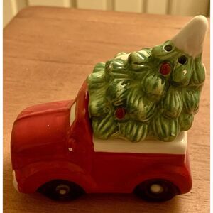 Red Pickup truck and Christmas Tree salt and pepper shakers